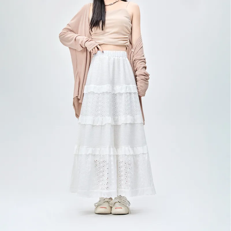 ERIRI Casual Long Skirt Women's White-4