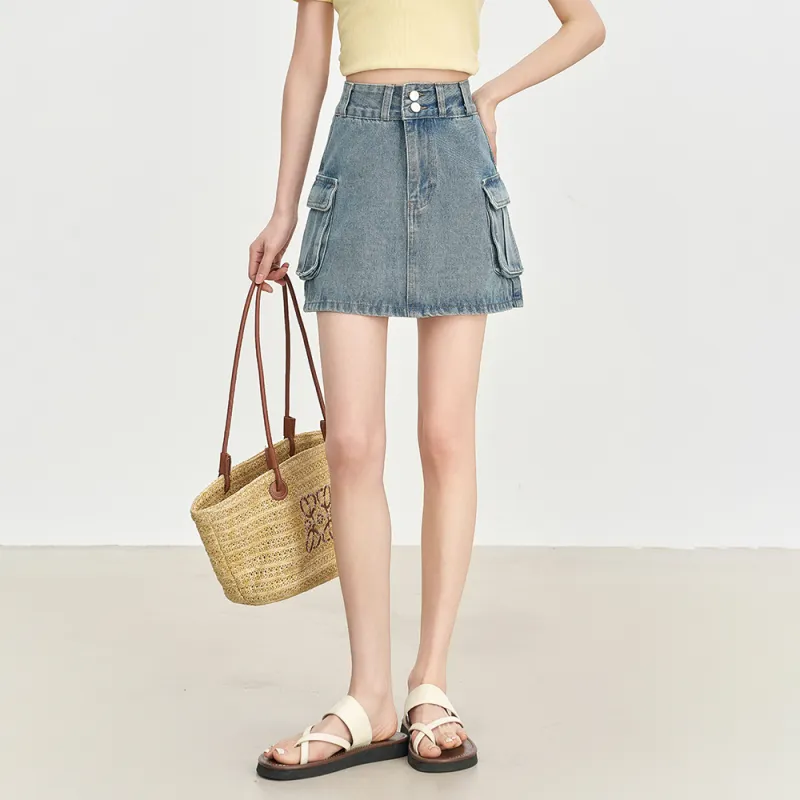 ERIRI Denim Short Skirts Women's Denim Blue-2
