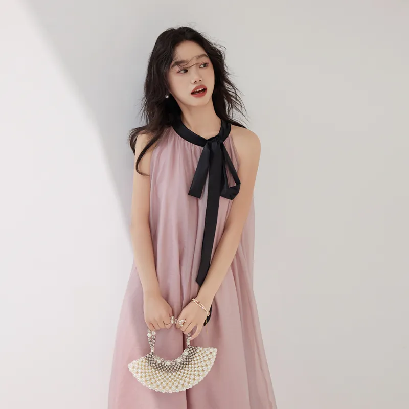 ERIRI Sleeveless Dresses Women's Gray Pink Long-2