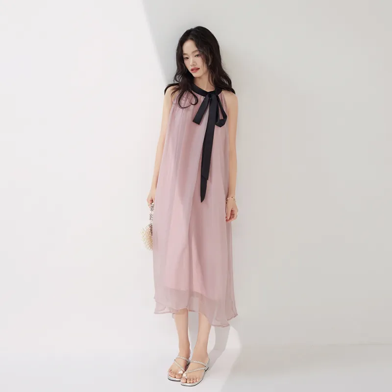ERIRI Sleeveless Dresses Women's Gray Pink Long-4