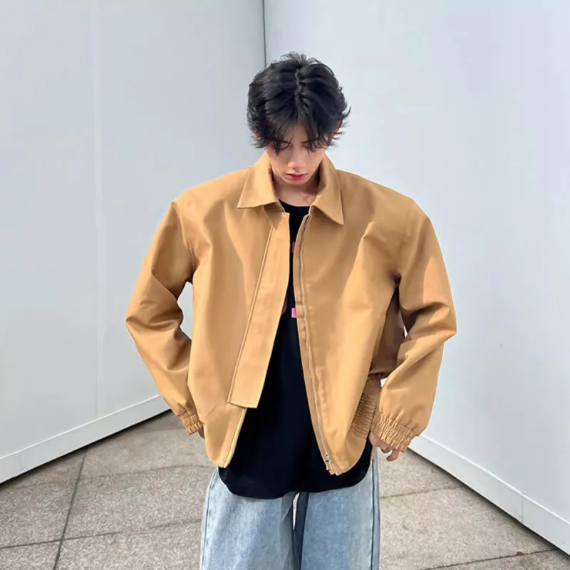 Trendy Unlined Jacket Single Item Unisex Khaki Color-1