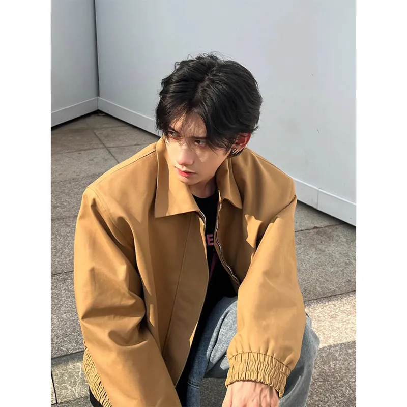 Trendy Unlined Jacket Single Item Unisex Khaki Color-3