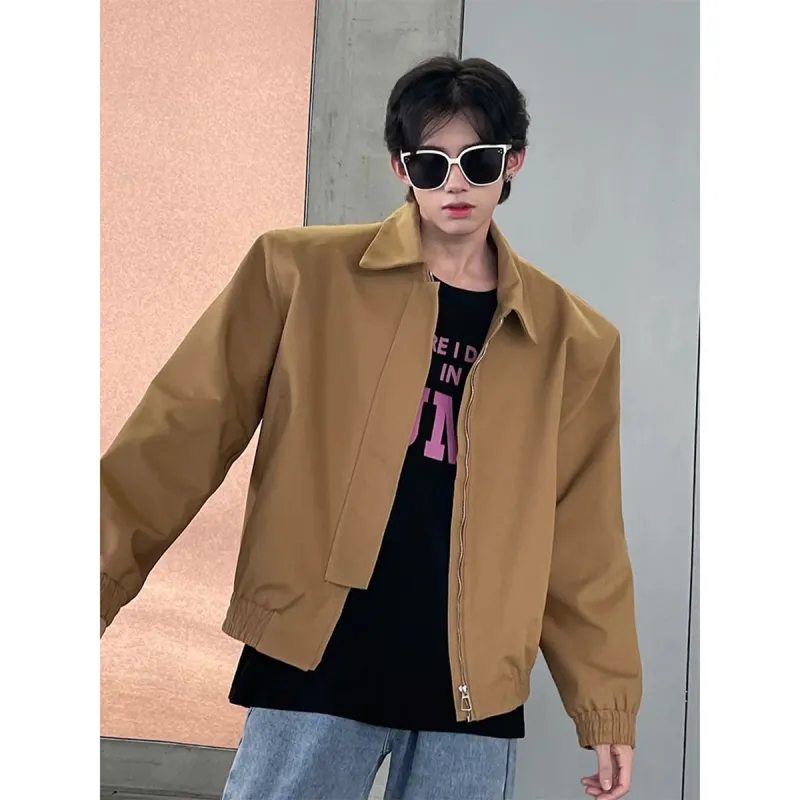 Trendy Unlined Jacket Single Item Unisex Khaki Color-4