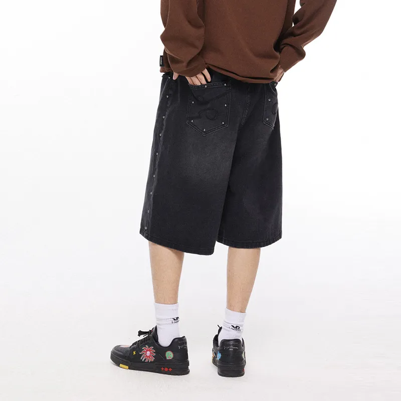 LOOKUN Denim Shorts Unisex Black-3