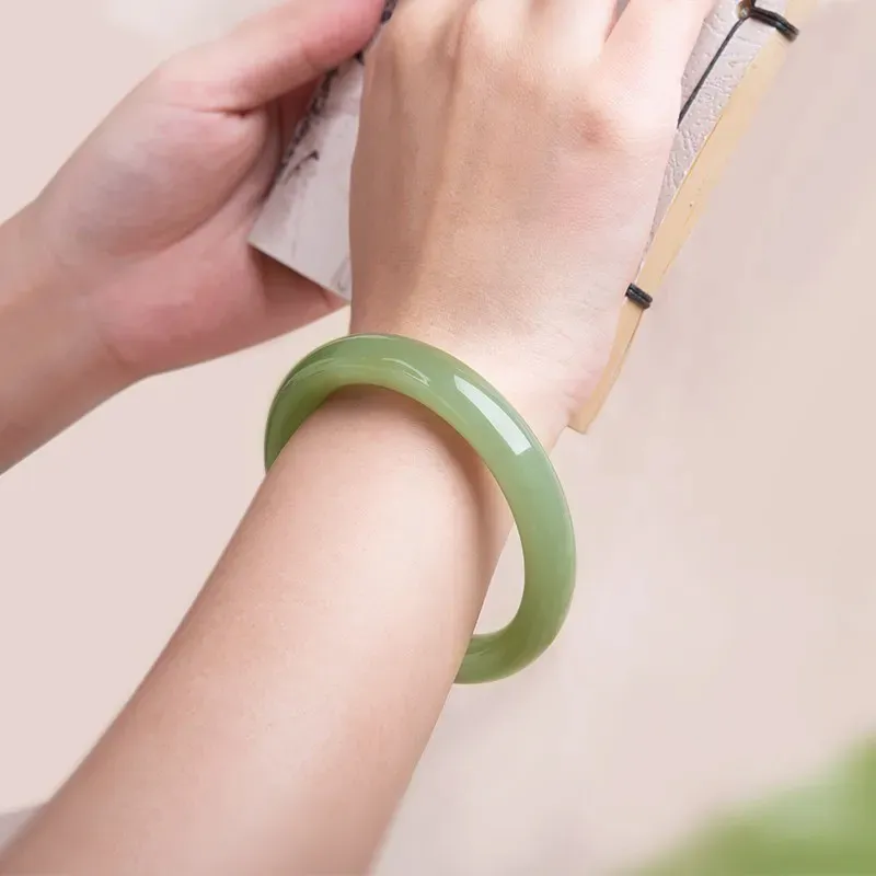 RIXIANGWAN Hetian Jade Bangles Green Jade Women's-2