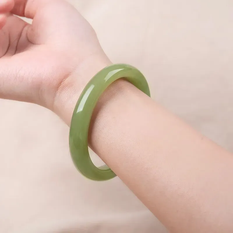 RIXIANGWAN Hetian Jade Bangles Green Jade Women's-1