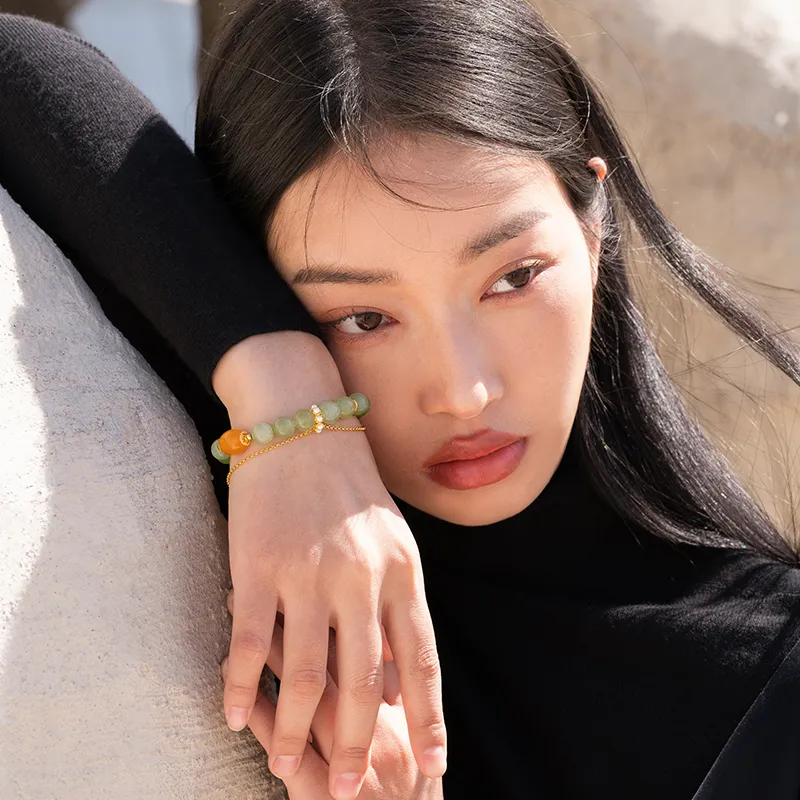 RIXIANGWAN Bracelets Pale Greenish White Jade Unisex-1
