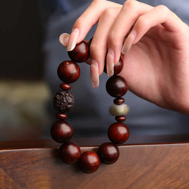 RIXIANGWAN Rosewood Bead Chain Unisex-2
