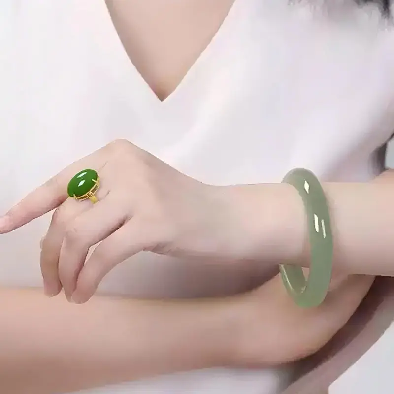 RIXIANGWAN Hetian Jade Bangles Green Jade Women's-4
