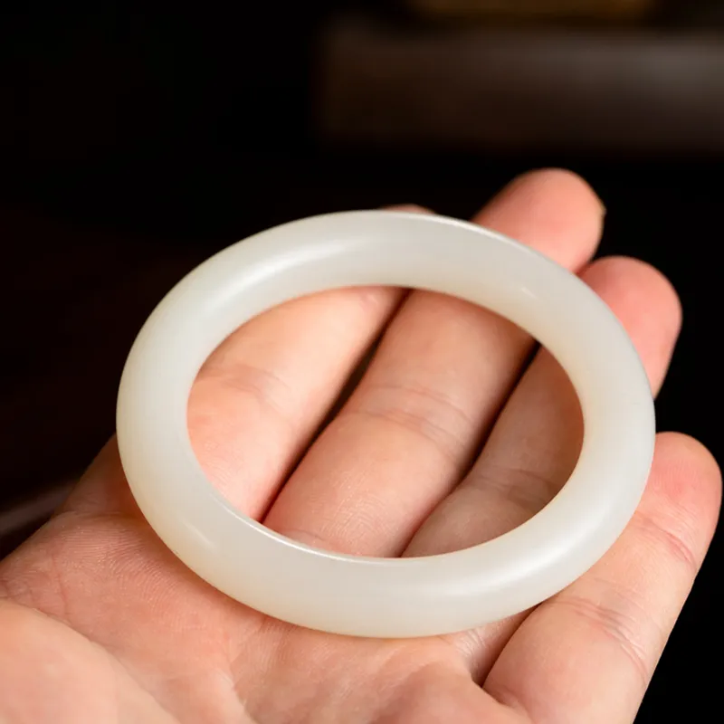 RIXIANGWAN Hetian Jade Bangles White Jade Women's-2