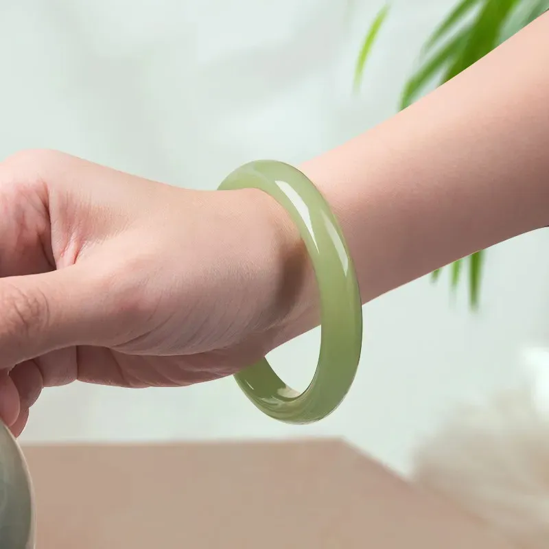 RIXIANGWAN Hetian Jade Bangles Green Jade Women's-3