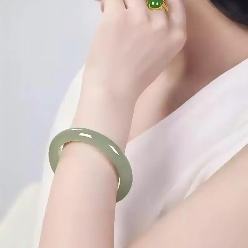 RIXIANGWAN Hetian Jade Bangles Green Jade Women's-2