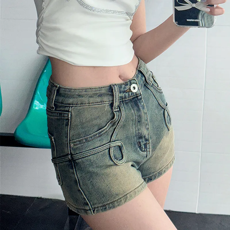 Water Embraces The Galaxy. Denim Shorts Women's Washed Vintage-3