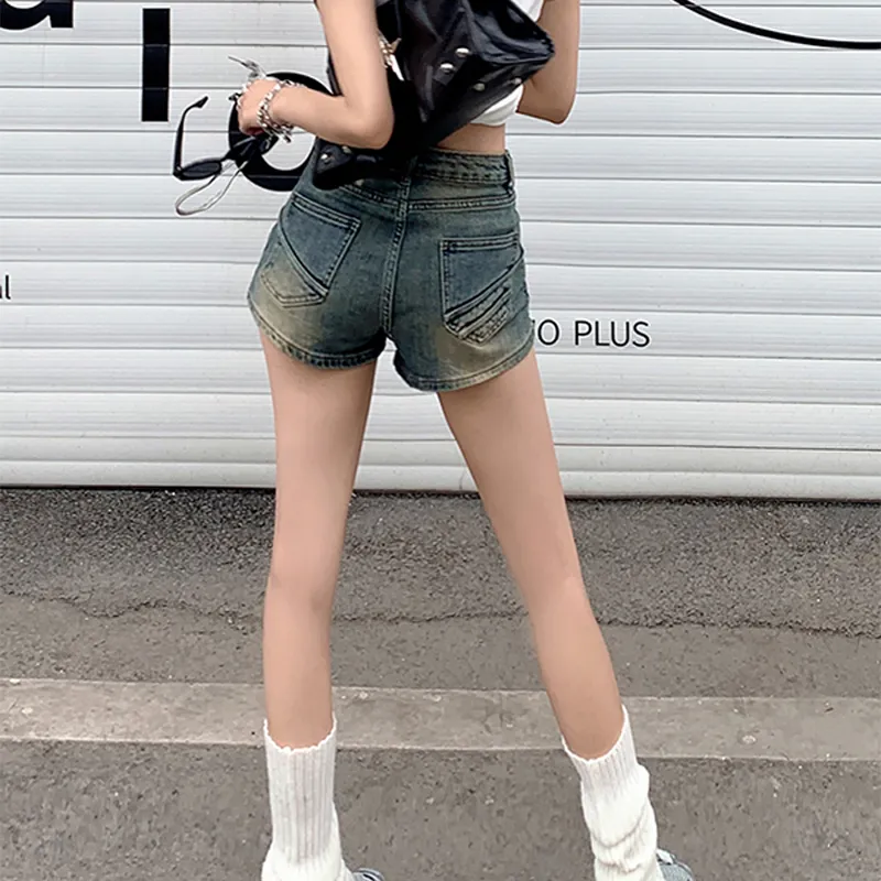 Water Embraces The Galaxy. Denim Shorts Women's Washed Vintage-4