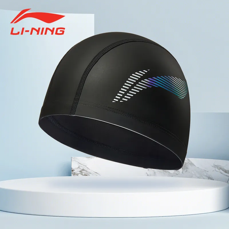 LiNing Fabric Coated Swim Cap PU Unisex 26CM Black-1