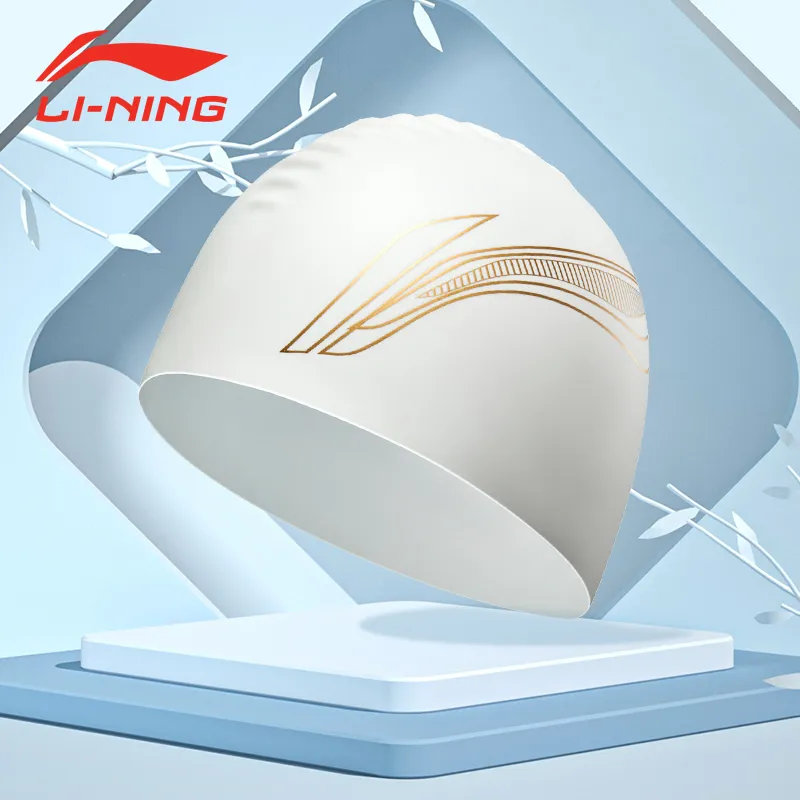 LiNing Swimming Caps Silicone Professional Fashion Swimwear Equipment Unisex 23CM White-1