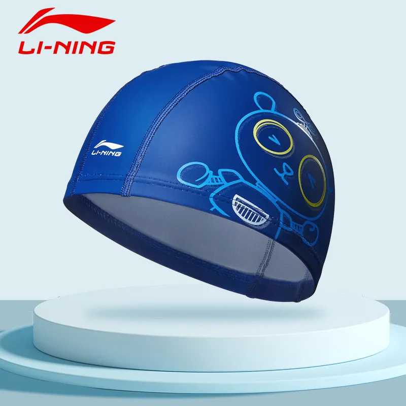 LiNing Fabric-Coated Swim Cap PU Kids' 23-26CM Black Blue-2