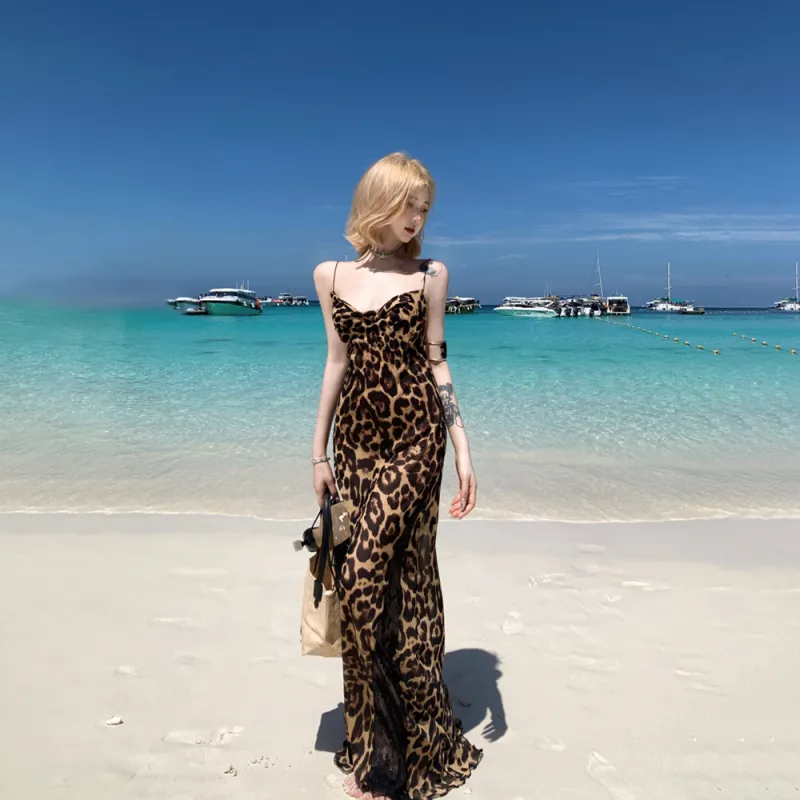 IDLE SOUL Slip Dresses Women's Leopard Print-5