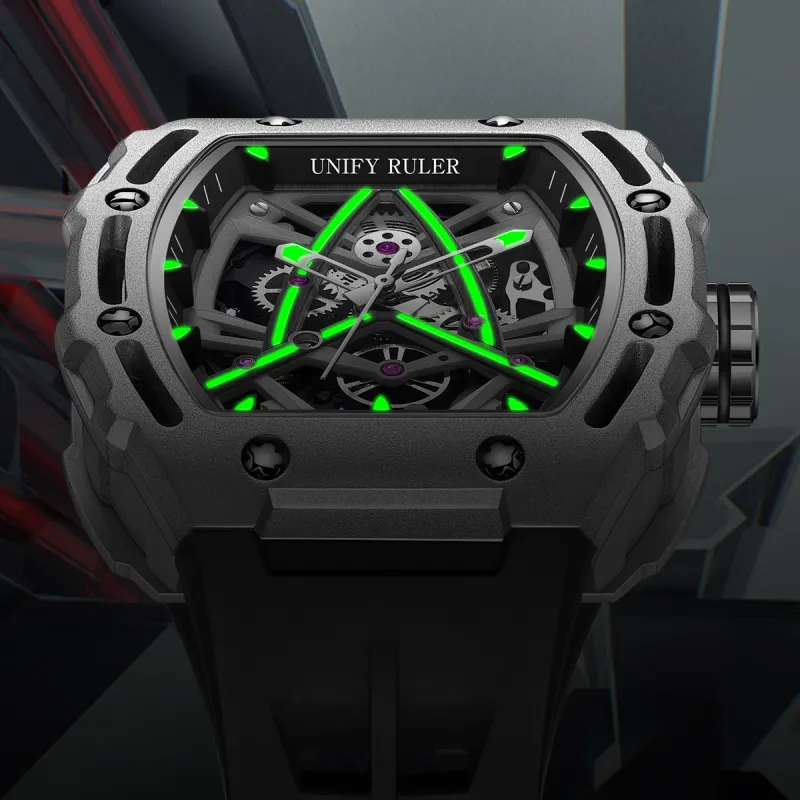 Respect The Time Mechanical Movement Silicone Strap Watch Men's Watches Black Dial-7