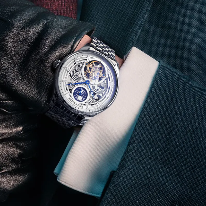 Respect The Time Mechanical Movement Metal Strap Watch Men's Watches Silver Dial-2