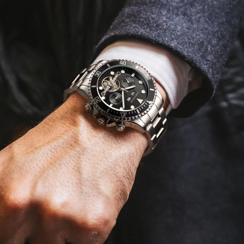 Respect The Time Mechanical Movement Metal Strap Watch Men's Watches Green Dial-2