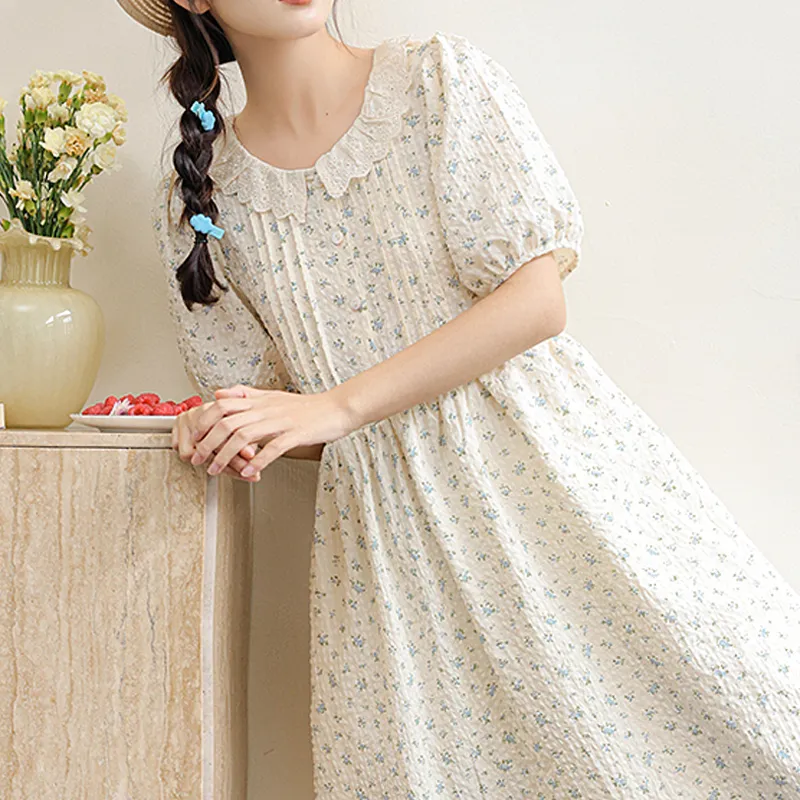 JOSR Short-Sleeved Dresses Women's Yellow Floral Pattern-4