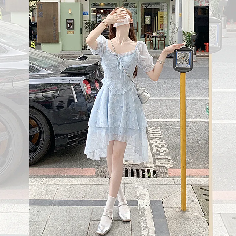JOSR Short Sleeved Dresses Women's Blue-2