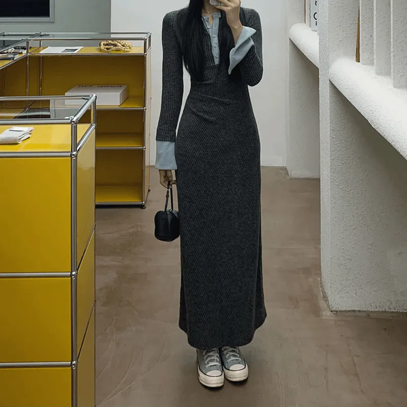 JOSR Long Sleeved Dresses Women's Gray-5
