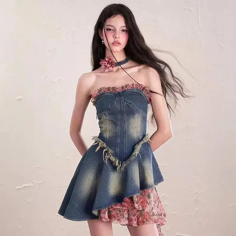 KUNZHUDAXIANG Sleeveless Dress Women's Denim Blue-6