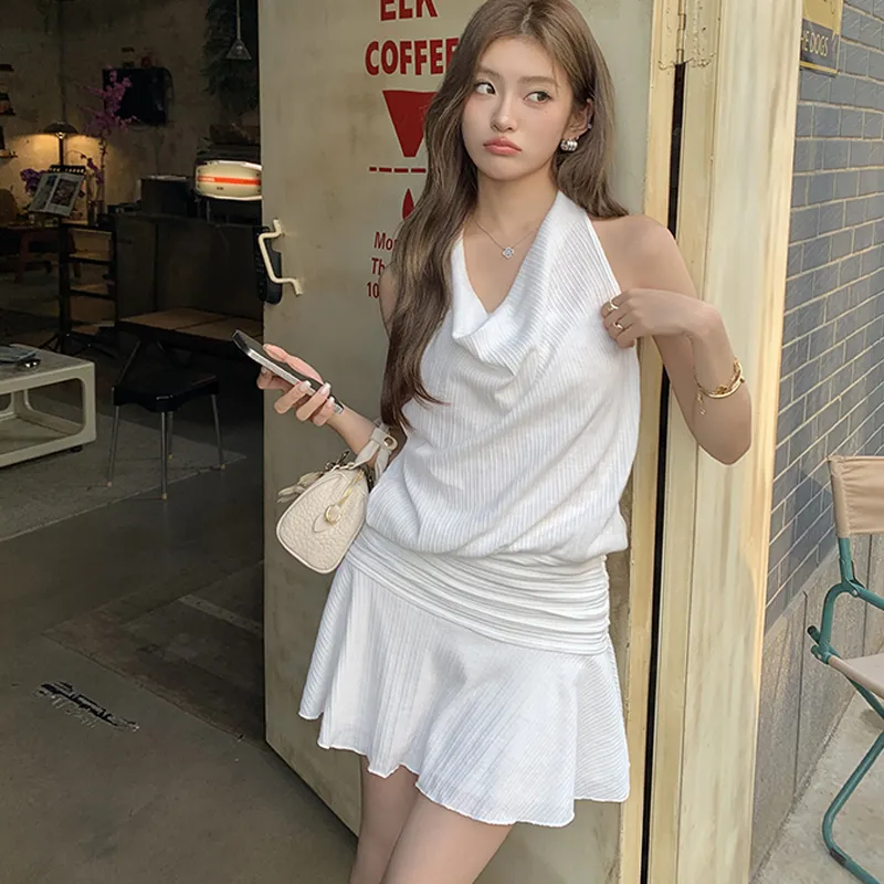 JOSR Sleeveless Dresses Women's White-4