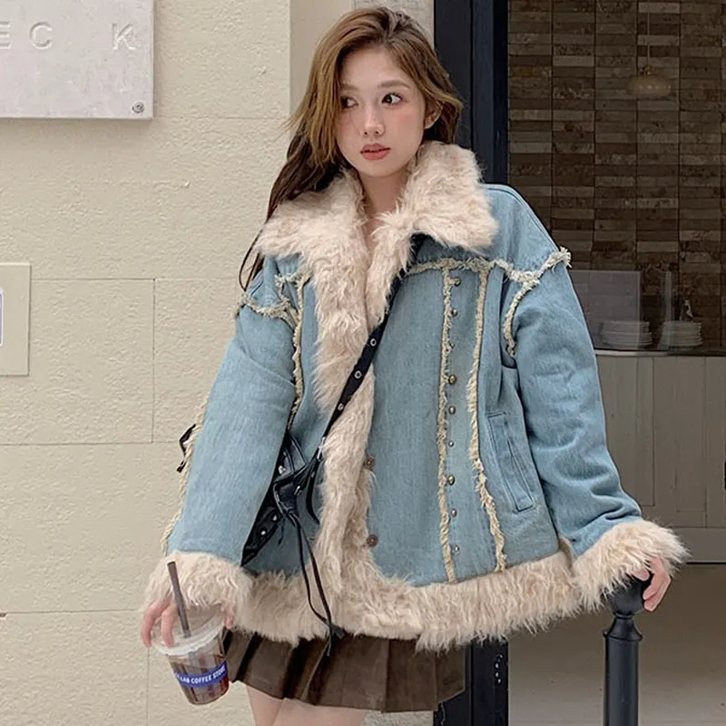 PAZZO Denim Puffer Jacket Coat Women's Blue-5