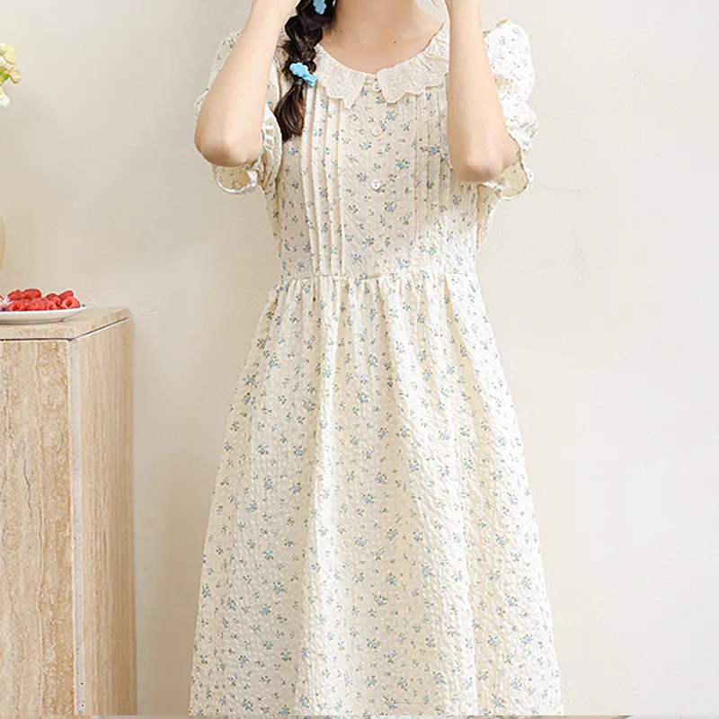 JOSR Short-Sleeved Dresses Women's Yellow Floral Pattern-3