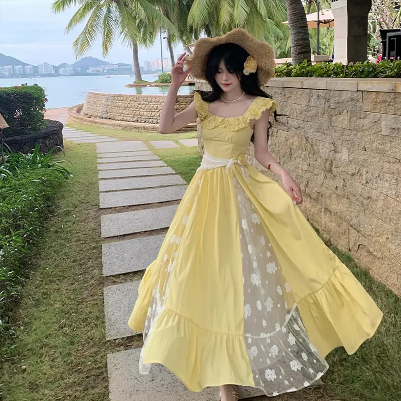 JOSR Short Sleeved Dresses Women's Yellow-5