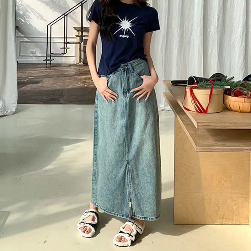 JOSR Denim Long Skirt Women's Blue-4