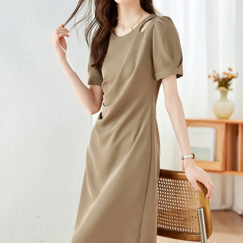 JOSR Short Sleeved Dress Women's Khaki Dress-4