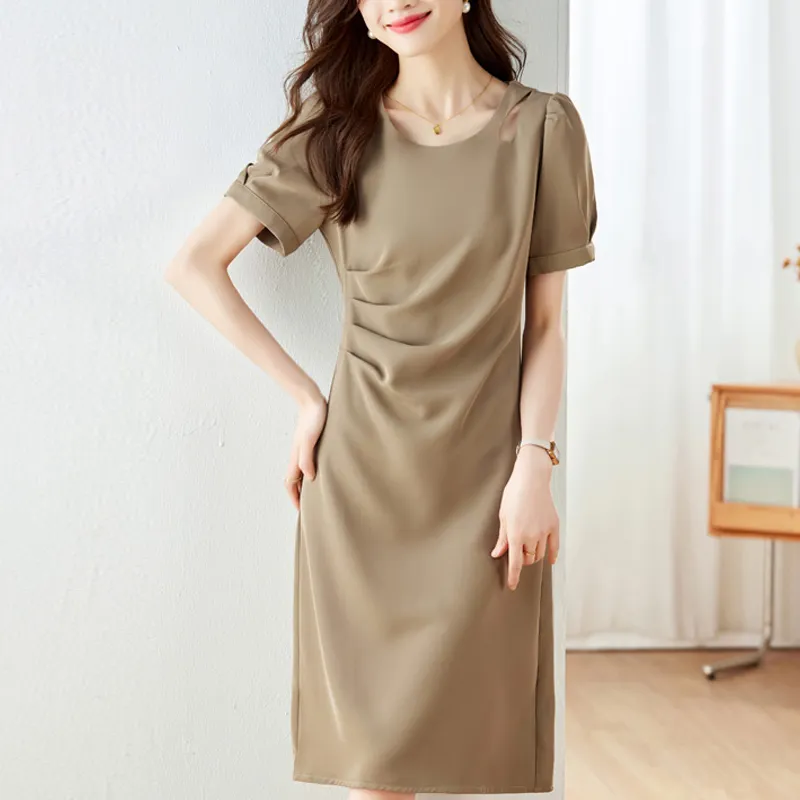 JOSR Short Sleeved Dress Women's Khaki Dress-2