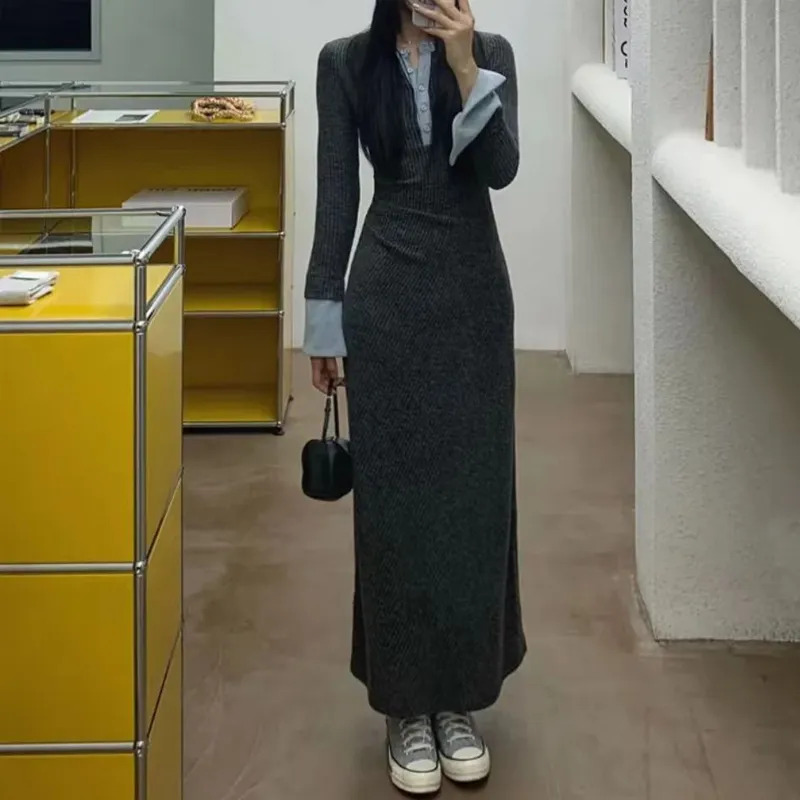 JOSR Long Sleeved Dresses Women's Gray-3