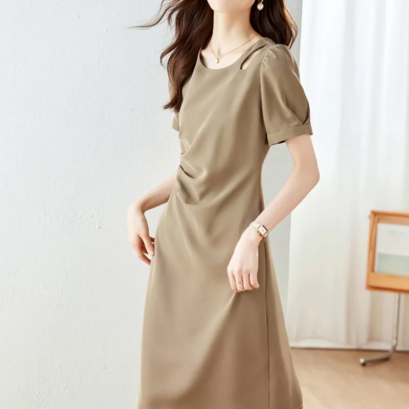 JOSR Short Sleeved Dress Women's Khaki Dress-5