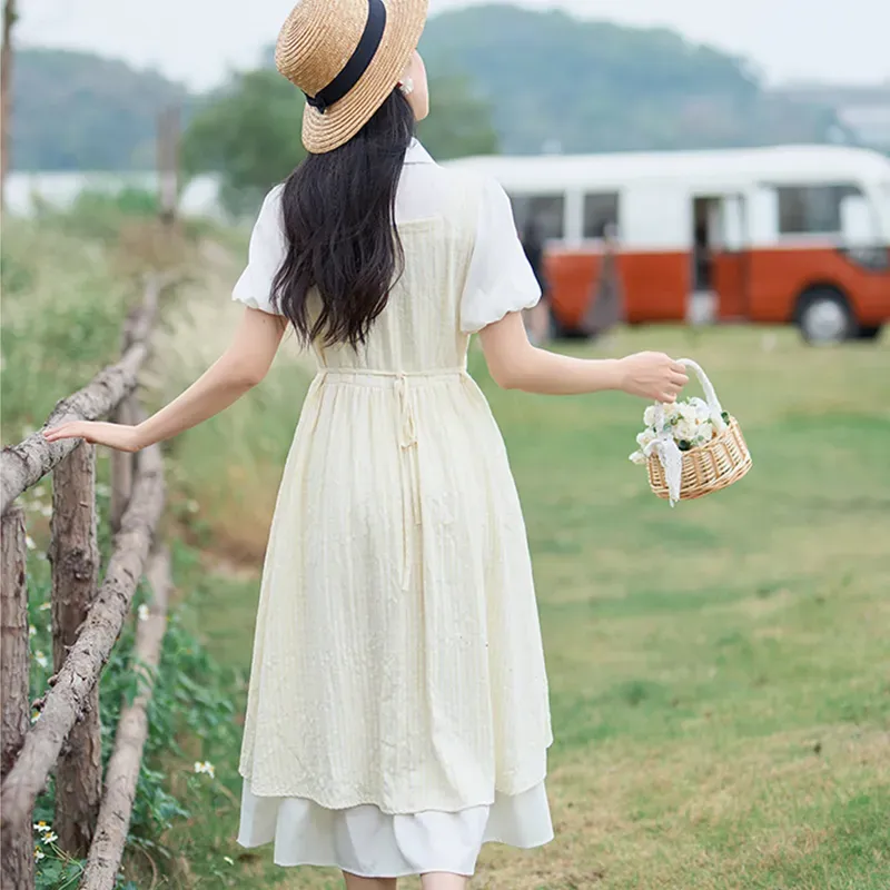 JOSR Short Sleeved Dress Women's Light Yellow-2