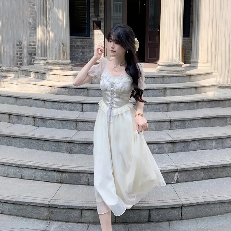KUNZHUDAXIANG Short Sleeved Dress Women's Apricot-3