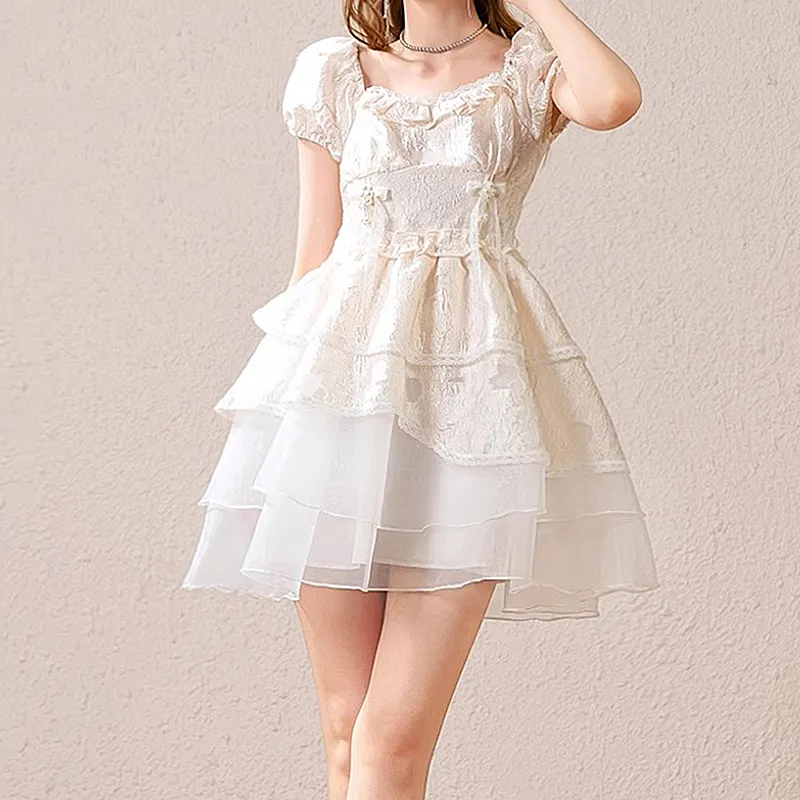 JOSR Short Sleeved Dresses Women's Iridescent Flat White-4