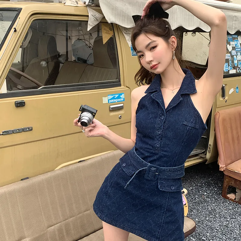 JOSR Sleeveless Dress Women's Denim Blue-2