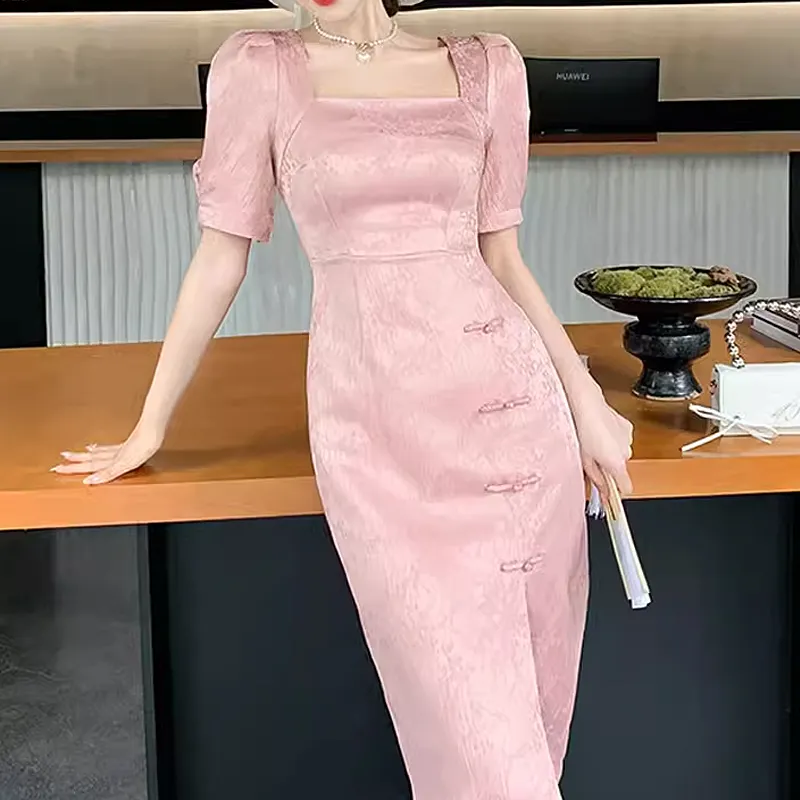 JOSR Short Sleeved Dresses Women's Pink-5