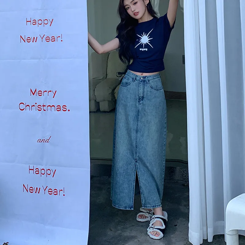 JOSR Denim Long Skirt Women's Blue-3
