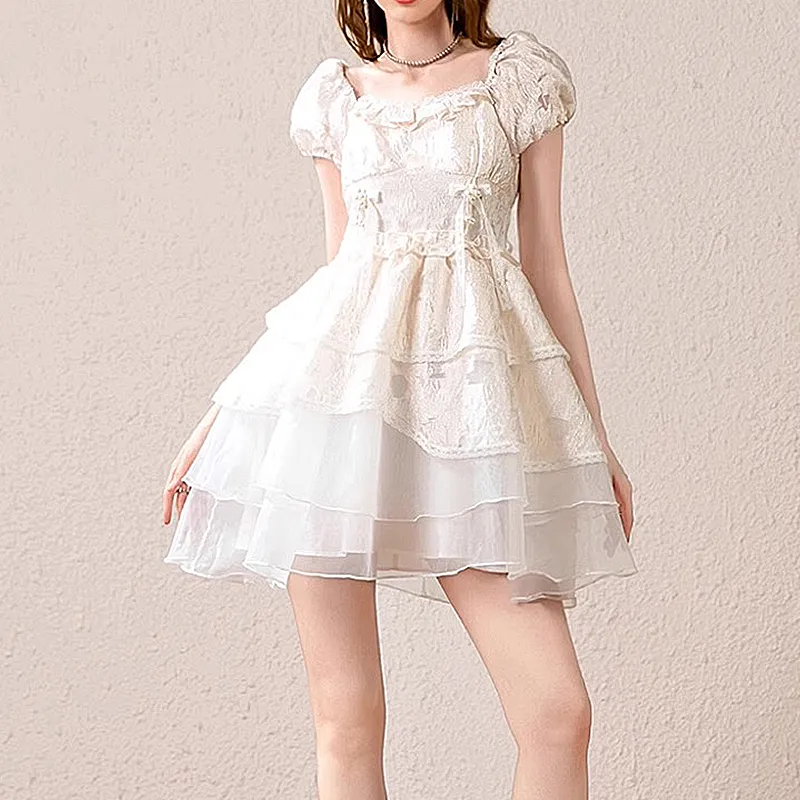 JOSR Short Sleeved Dresses Women's Iridescent Flat White-2