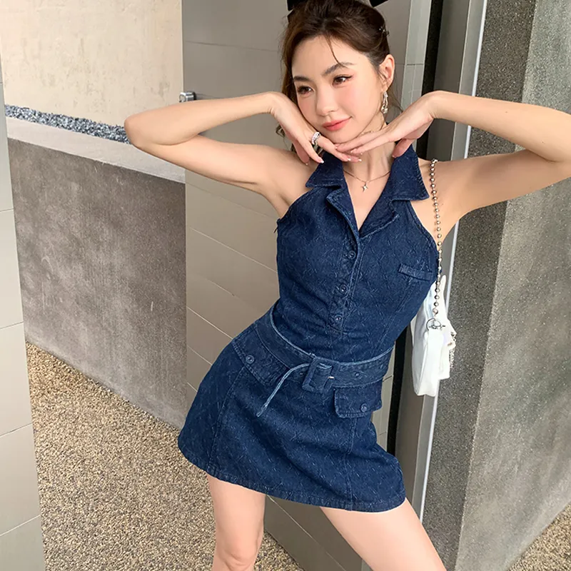 JOSR Sleeveless Dress Women's Denim Blue-4