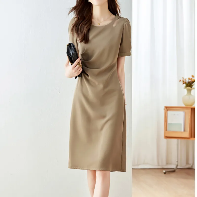 JOSR Short Sleeved Dress Women's Khaki Dress-3