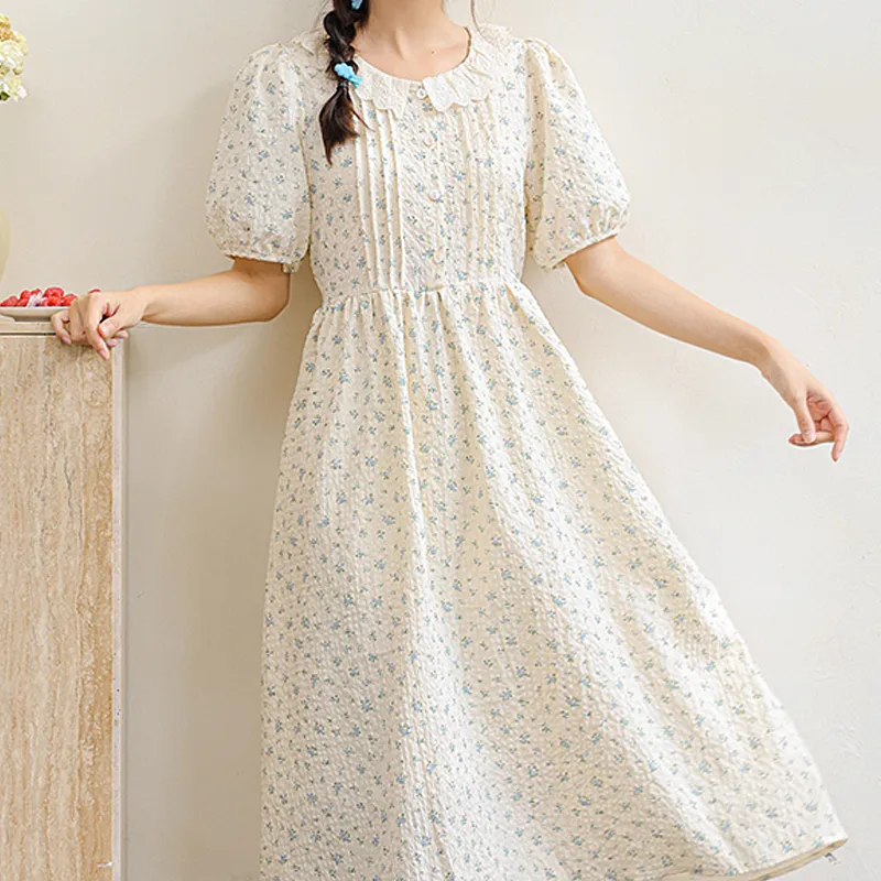 JOSR Short-Sleeved Dresses Women's Yellow Floral Pattern-2