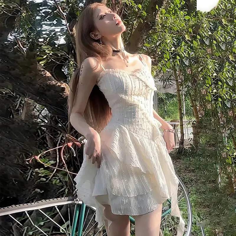 Vine Color Slip Dress Women's White-2