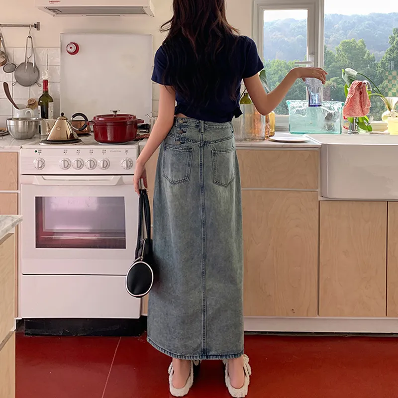 JOSR Denim Long Skirt Women's Blue-5